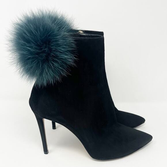 Jimmy Choo Boots Tesler Suede Pom Pom Ankle Booties - Picture 1 of 10